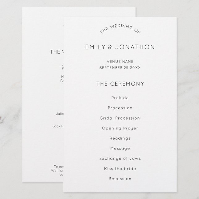 Budget Simple Texte Noir Blanc Mariage Programme (Devant / Derrière)