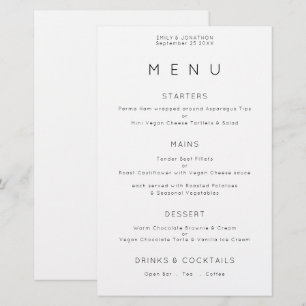 Budget Simple Typography BlacK White Wedding Menu