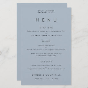 Budget Simple Typography Dusty Blue Wedding Menu