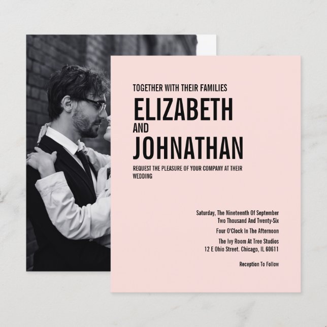 Budget Simple Typography Photo Wedding Invitation (Front/Back)