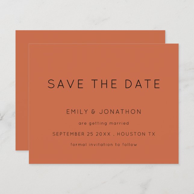 Budget Simple Typography Terracotta Save The Date (Front/Back)