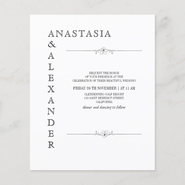 Budget Simple Wedding invitation. (Front)