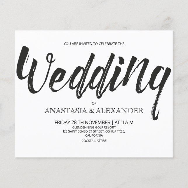 Budget Simple wedding invitation. Flyer (Front)