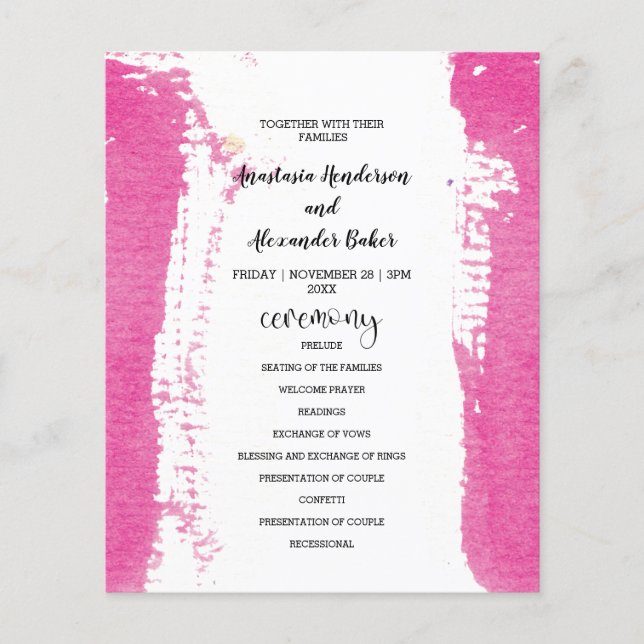 Budget Simple Wedding Program card. (Front)