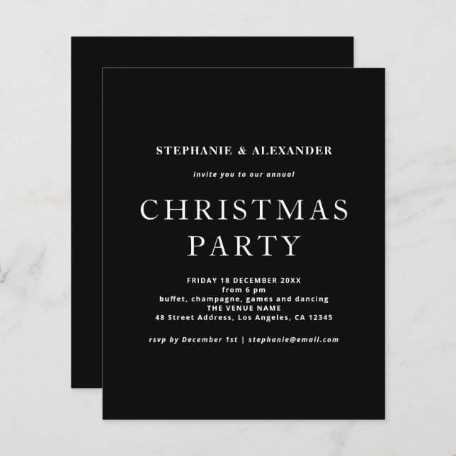 Budget Simple White Black Christmas Party  (Front/Back)