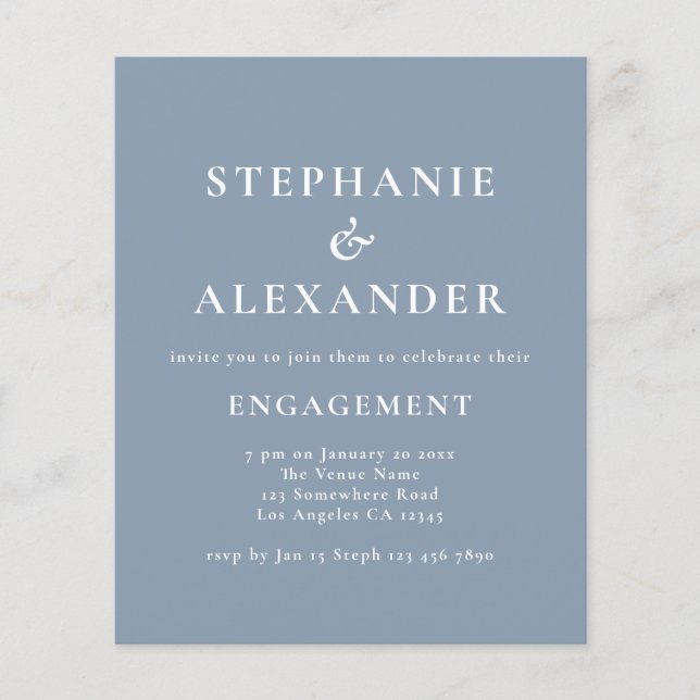 Budget Simply Text Dusty Blue Engagement Party (Front)