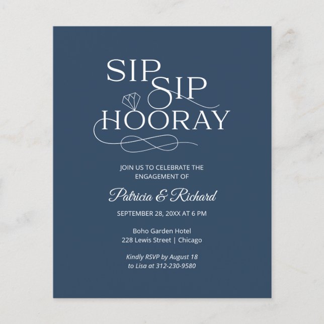 Budget Sip Sip Hooray Engagement Party Invitation (Front)