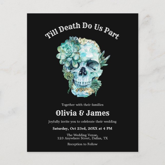Budget Skull Gothic Halloween Wedding Invitation   (Front)