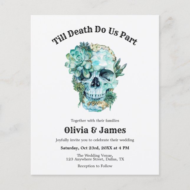 Budget Skull Gothic Halloween Wedding Invitation  Flyer (Front)