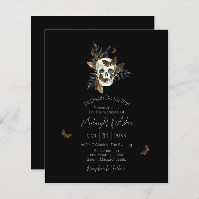 Budget Skull Till Death Do Us Part Wedding Invite (Front/Back)