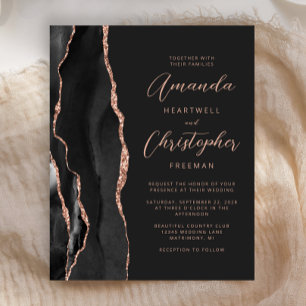 Budget Slate Black Rose Gold Agate Wedding Invite