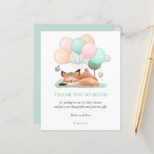 Budget Sleeping Fox Teal Baby Shower Thank You