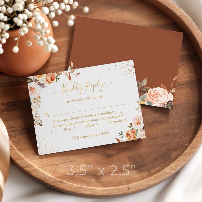 Budget Small RSVP | Gold Terracotta Autumn Floral Card (Creator Uploaded)