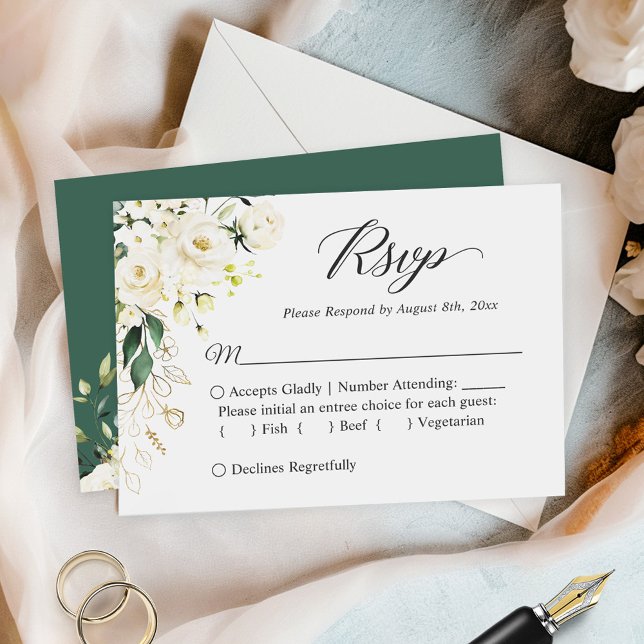 Budget Small Wedding RSVP Green White Peony Floral Card (Creator Uploaded)