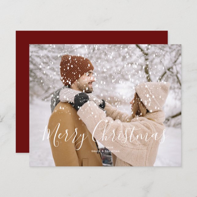 BUDGET Snow Overlay Photo Christmas Card (Front/Back)