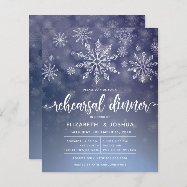 Budget Snow Winter rehearsal dinner Invitation (Front/Back)