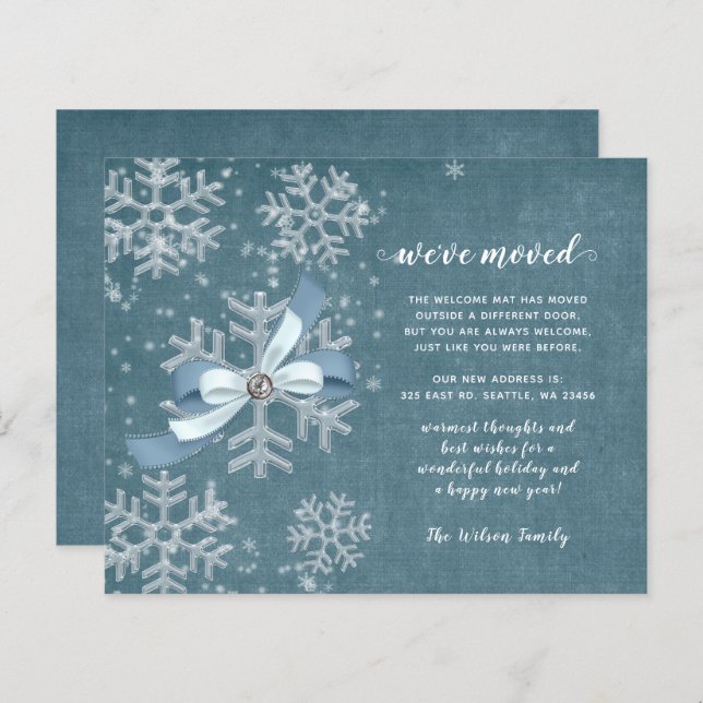 Budget Snowflake Flurries We've Moved Holiday Card (Front/Back)