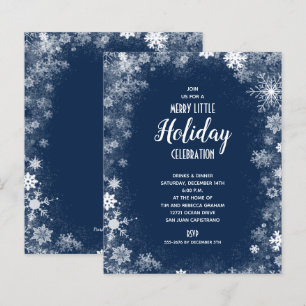 Budget Snowflakes on Navy Holiday Invitations