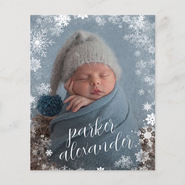 Budget Snowflakes Photo Birth Announcement (Front)