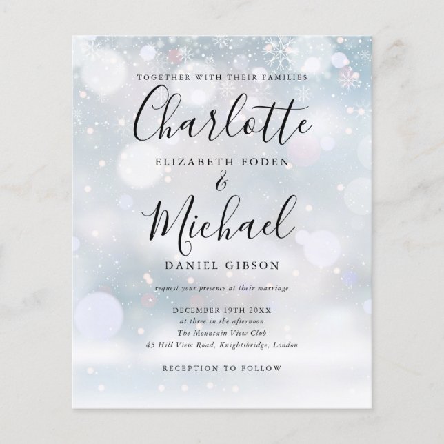 Budget Snowflakes Winter Wedding Invitation (Front)