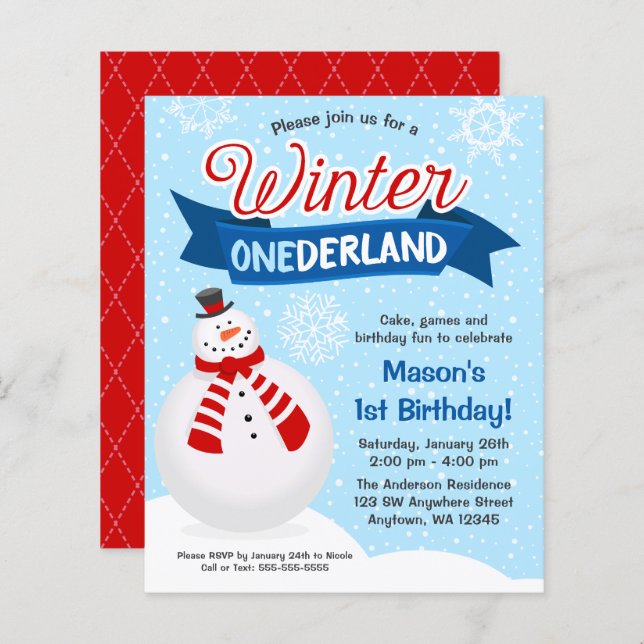 Budget Snowman Boy Winter ONEderland 1st Birthday (Front/Back)