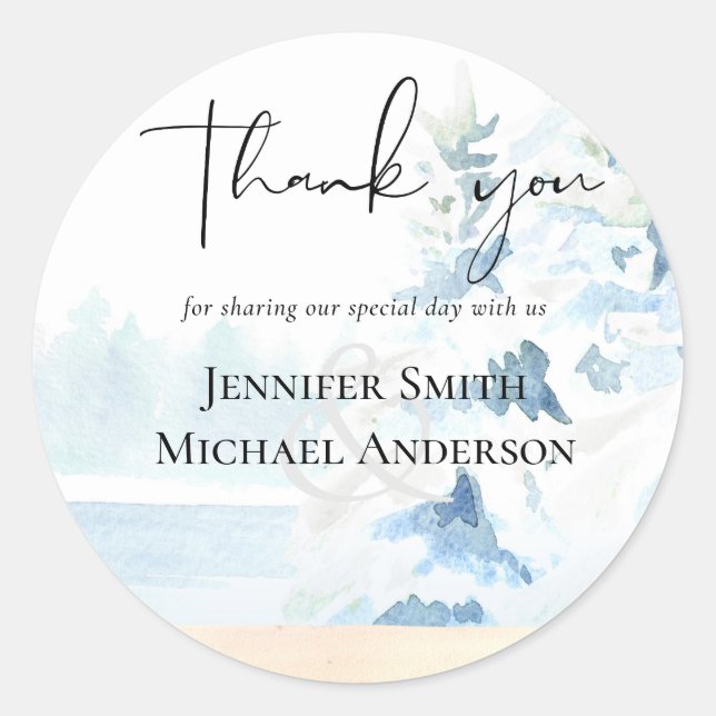 BUDGET Snowy Mountains Winter Lake Trees Classic Round Sticker (Front)