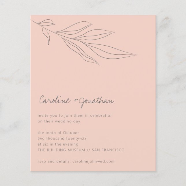 Budget Soft Pink Boho Botanical Wedding Invitation (Front)