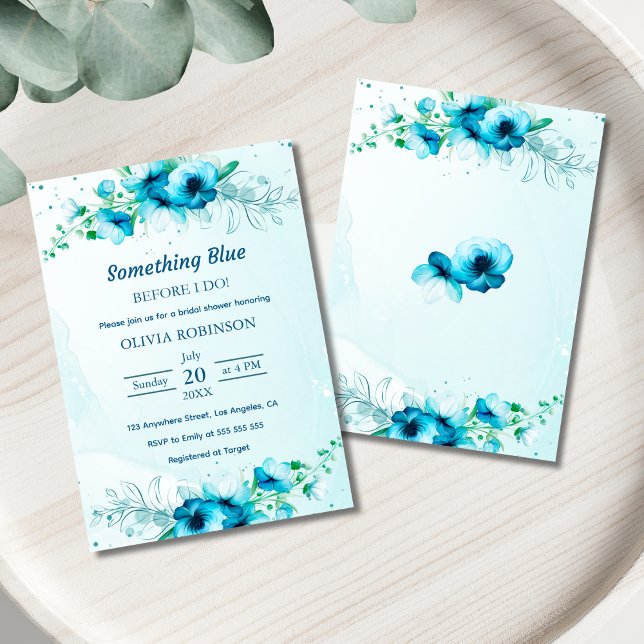 Budget Something Blue Bridal Shower Invitation  Flyer (Budget Something Blue Before I Do Bridal Shower Invitation )