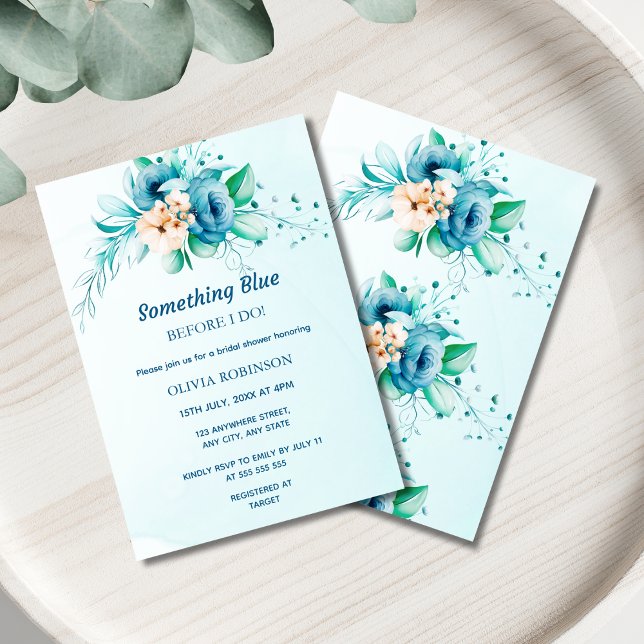 Budget Something Blue Bridal Shower Invitation Flyer (Budget Something Blue Before I Do Bridal Shower Invitation )