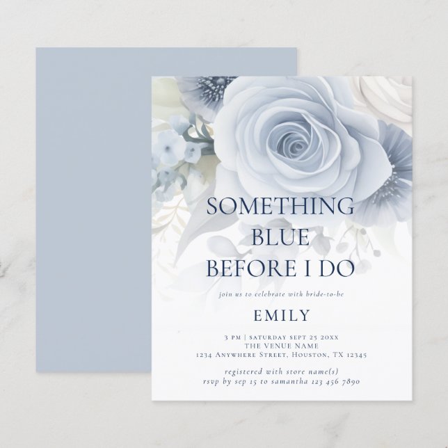 Budget Something Blue Floral Bridal Shower Invite (Front/Back)