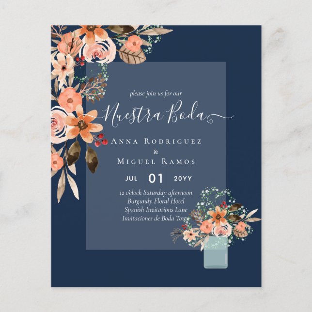 BUDGET Spanish BODA Fall Flowers Orange Flyer (Front)