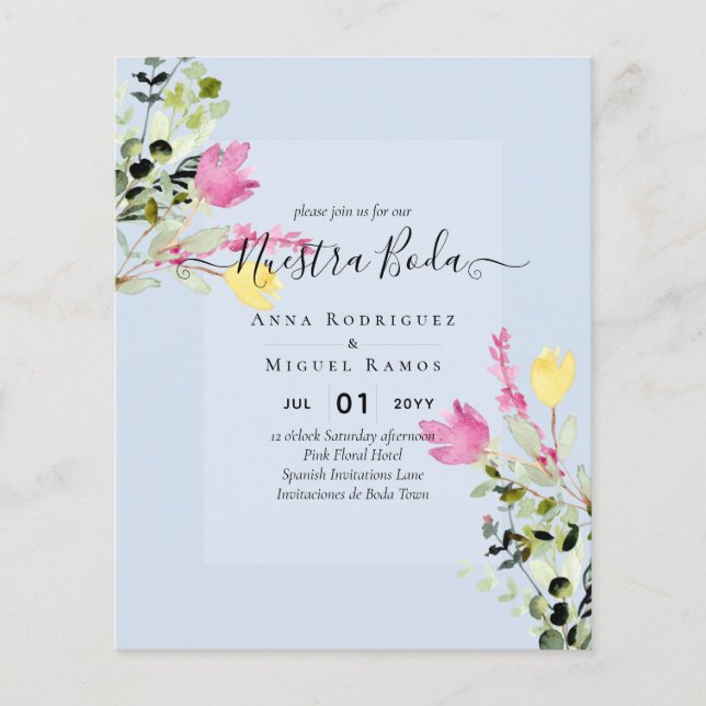 Budget Spanish BODA invitations Pink Floral Flyer (Front)