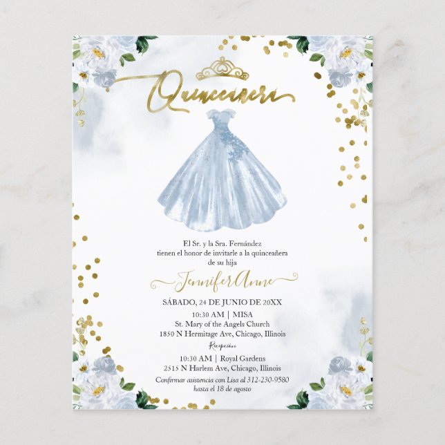 Budget Spanish Quinceanera Invitation Floral (Front)
