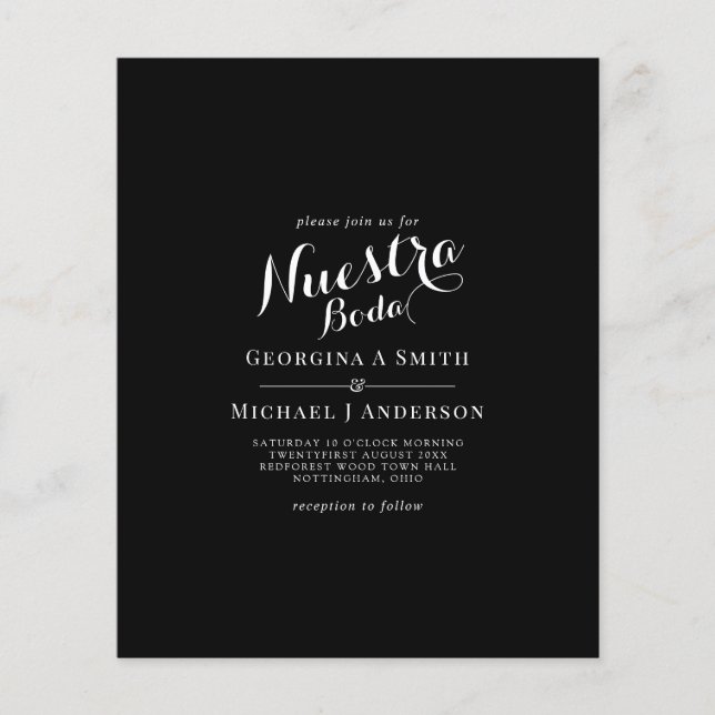 BUDGET Spanish Wedding Bilingual Boda Wedding Flyer (Front)