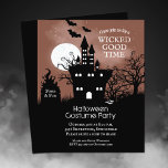 Budget Spooky Halloween Invitation<br><div class="desc">Small 4.5" x 5.6" affordable Halloween invitation paper flyers feature a large black castle and bare trees against a spooky night sky and your party details in chic white lettering. Printed on value 80 lb semi-gloss cardstock available in 3 sizes. **NO ENVELOPES INCLUDED - buy 5" x 7" if needed....</div>