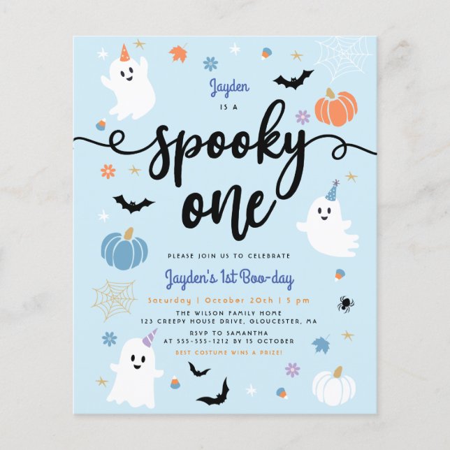 Budget Spooky One Blue Ghost Halloween 1 Birthday (Front)
