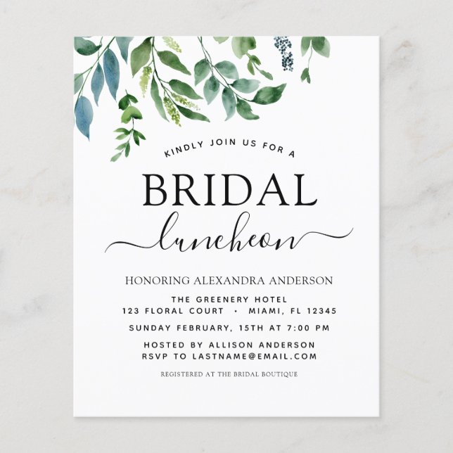 Budget Spring Bridal Shower Luncheon Greenery (Front)
