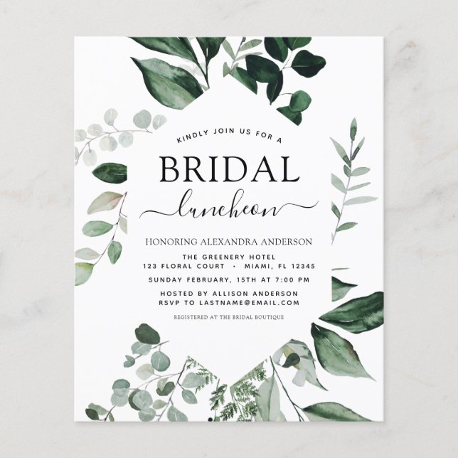 Budget Spring Bridal Shower Luncheon Greenery Flyer (Front)