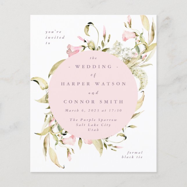 Budget Spring Wildflowers Watercolor Round Wedding Flyer (Front)