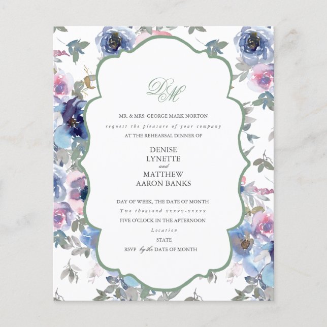 Budget Spun Sugar Blue & Basil Green Invitation (Front)