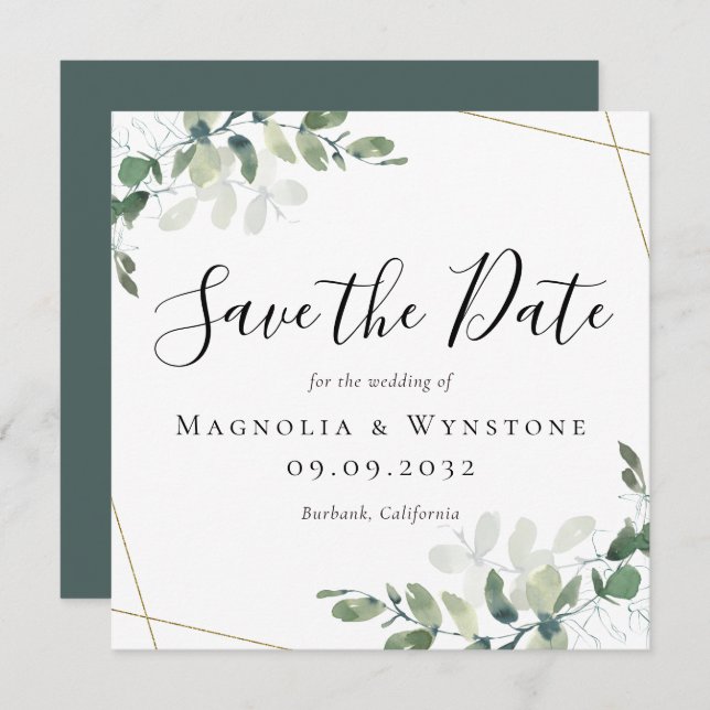 BUDGET Square Eucalyptus Wedding Save The Date Card (Front/Back)