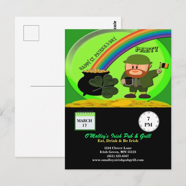 Budget St Patricks Day Leprechaun Pot of Gold Postcard (Front/Back)