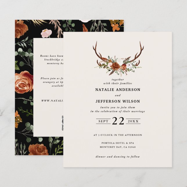 Budget stag black white elegant details wedding (Front/Back)