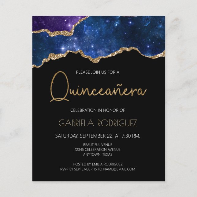 Budget Starry Agate Geode Quinceañera Invitation (Front)