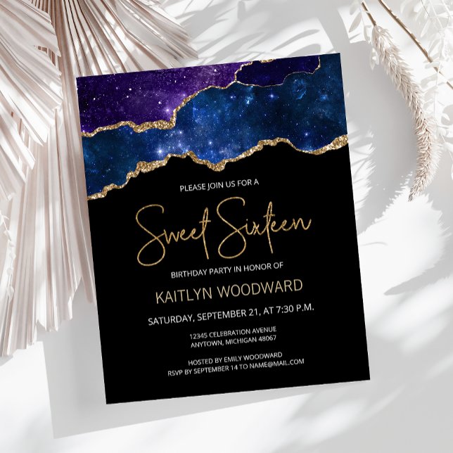 Budget Starry Gold Agate Dark Sweet 16 Invitation (Creator Uploaded)