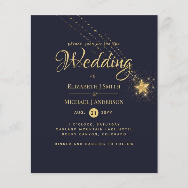 Budget Starry night Blue Wedding Invitation Flyers (Front)