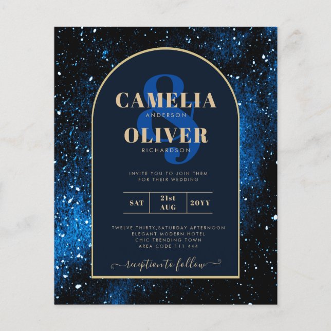 BUDGET Starry Night Navy Blue Gold Wedding INVITE Flyer (Front)