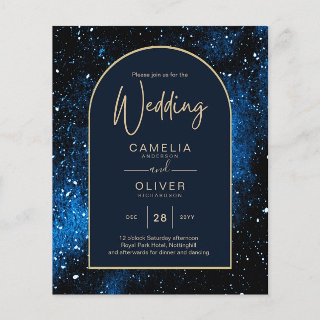 BUDGET Starry Night Navy Blue Gold Wedding INVITE Flyer (Front)