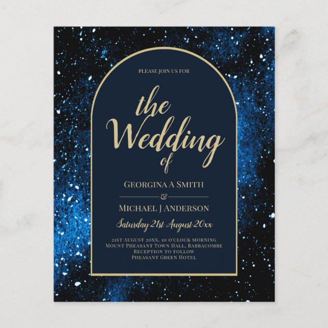 BUDGET Starry Night Navy Blue Gold Wedding INVITE Flyer (Front)