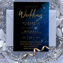 BUDGET Starry Night Navy Gold A9 Wedding Invites